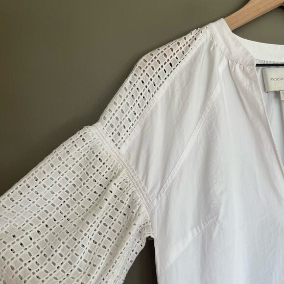 BROCHU WALKER Koren Dress White Size XS Eyelet Lace Oversized Relaxed Chic Crisp - Picture 11 of 16